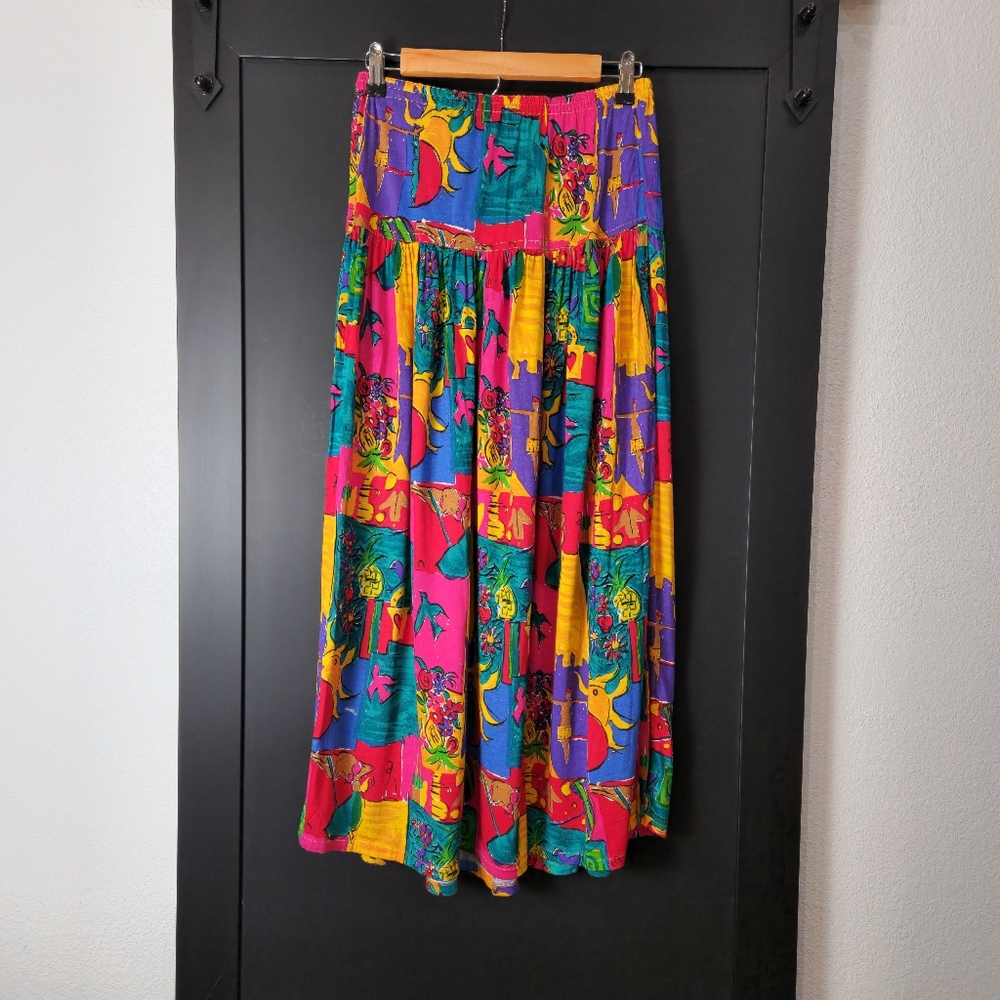 OK SAM FUN FUNKY PRINT SKIRT WITH SLITS SIZE S/M